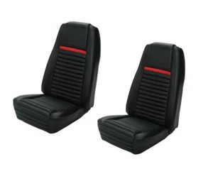 1970 Mach I Highback Seat Cover Upholstery Set - Front & Rear - Black w/Red Strp - Bild 1 von 3