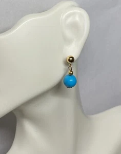 14K Yellow Gold Filled 5mm Ball Stud Earrings w/Hanging 8mm Simulated Turquoise - Picture 1 of 3