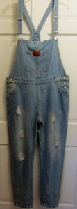 Women’s Jeans Light Blue Denim Bib Overalls Large Distressed - Picture 1 of 7