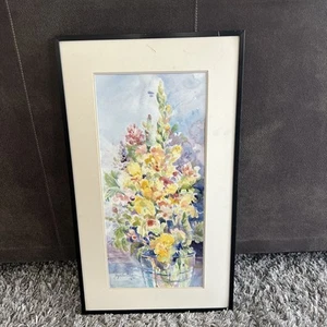 Joyse Lee Petersen “Floral Bouquet” Original Watercolor 10x20 Image Signed 1992 - Picture 1 of 14
