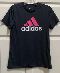Adidas Tee Shirt Dri Fit Gray w/ Pink Logo Girls Sz Large (14) - Picture 1 of 6