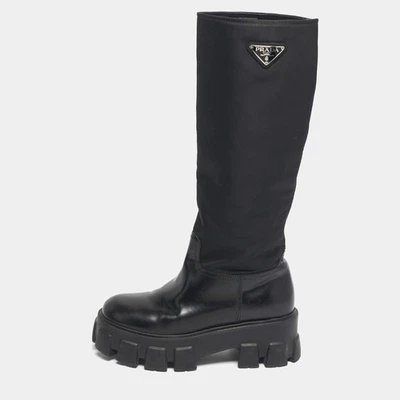 Botas Prada negras de nailon y charol monolitas hasta la rodilla talla 38 Foto 1 de 4