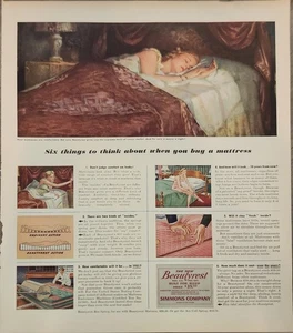 1941 Beautyrest Mattress Vintage Ad 14 x 10 six things to think about - Picture 1 of 1