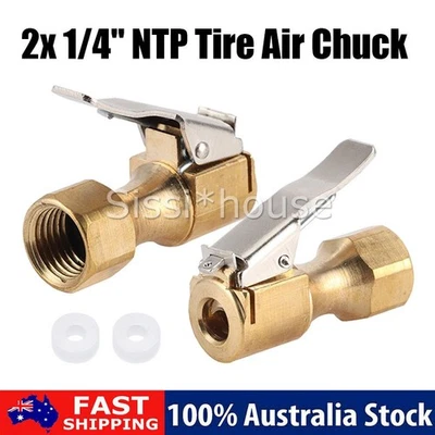 2* Ball Tire Air Chuck with Valve Stem Lock On Clip Tyre Inflator Brass Fitting - image 1 of 4