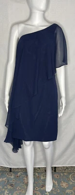 Alfred Angelo 7295S One Shoulder Ruffle Short Dress 10 Navy Cocktail Party - Image 1 of 4