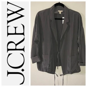 NWT J Crew Women's 100% Silk Dark Gray Blazer Tie Front Jacket Pockets Size PS - Picture 1 of 10
