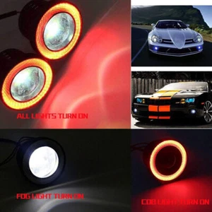 2.5" LED Fog Daytime Running Light Projector Ice Red COB Halo Angel Eyes Rings 2 - Picture 1 of 8