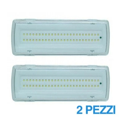 KIT 2 LAMPADA EMERGENZA INCASSO CON 50 LED SMD E BATTERIA LUCE BIANCA 6500K 4W - Immagine 1 di 4