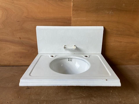 Antique Cast Iron White Porcelain High Back Bathroom Wall Sink Old Vtg 367-22E Cover