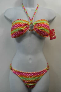 Candie's Neon Green/Orange/Yellow Striped Bead Bikini Top or Bottom MSRP $32 - Picture 1 of 10