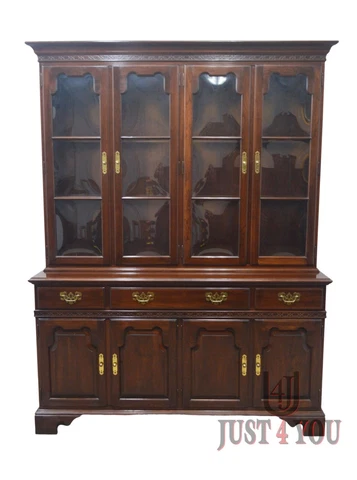 Ethan Allen 2 pc Cherry China Cabinet Breakfront Cover