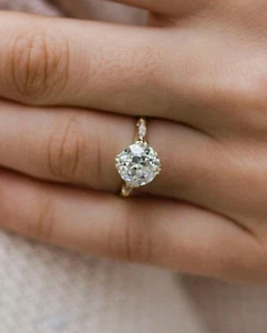 Real Solid 14k Yellow Gold 4Ct Cushion Cut Moissanite Women's Anniversary Ring - Picture 1 of 4