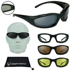 Occhiali da sole moto equitazione biker imbottiti in schiuma HD ambra visione notturna misura piccola - Foto 1 di 35