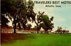 Atlantic Ia Travelers Rest Motel Exterior View On Us Hwy 6 Iowa Postcard 1960S