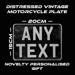 NOVELTY VINTAGE DISTRESSED METAL MOTORCYCLE NUMBER REG PLATE RETRO CHRISTMAS - Picture 1 of 1