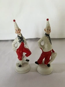 Circus Clowns Figurines SET of 2 Polka Dots Outfits Dunce Hats  Vnt - Picture 1 of 7