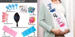 Gender Reveal Balloon Kit 36" Jumbo Black ,Baby Shower Sash and Earrings Set - Picture 1 of 16