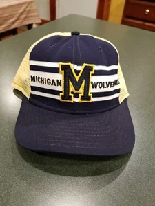Vintage University Of Michigan Wolverines Trucker Hat Mesh Snapback RARE by AJD - Picture 1 of 5