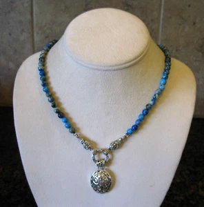 Blue Natural Stone Beads Necklace w/ Sterling Y-Drop Pendant - Picture 1 of 14