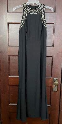 Vestido de Noche Liz Claiborne Para Mujer 10 Negro Adornado Formal Maxi De Colección Foto 1 de 4