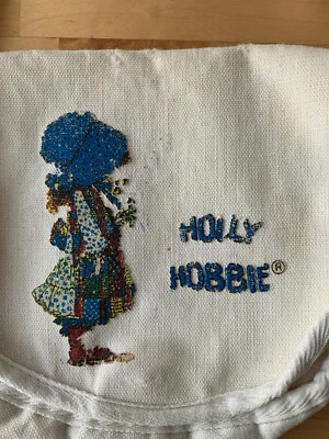 Vintage Holly Hobbie Girls Purse, White Canvas, Snap, Canvas Strap, Vinyl Lined - Image 1 of 4