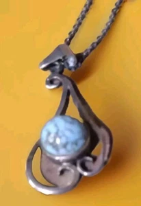 Necklace Vintage Silver Tone Heart Blue Stone - Picture 1 of 10