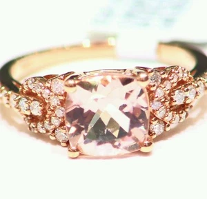 2.36CT 14K Rose Gold Natural Morganite Cut Halo Diamond Vintage Engagement Ring - Picture 1 of 5