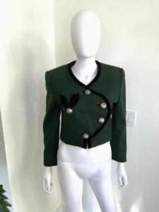 Österreichische Vintage 36/ Kleiner Wollschnitt Blazer Tracht-Exquisiter Jäger grüne Jakobsmuschel - Bild 1 von 8