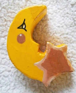 Wooden Hand Painted Handmade Shelf Décor ~ Moon With Star ~ Yellow Color - Picture 1 of 5