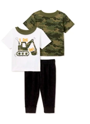 Baby Boy младенца 6-9 месяцев наряд камуфляж бегун брюки рубашки комплект 3 изделия новый с Ярлыками - Изображение 1 из 3