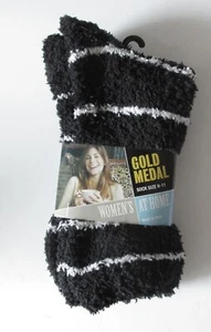 Womens Soft Cozy Fuzzy Polyester Socks Size 9-11 Black & White Striped - Picture 1 of 2