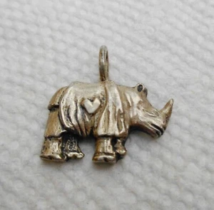 Vintage Sterling Silver Rhinoceros Charm/Pendant with large bale 3.3 grams - Picture 1 of 2