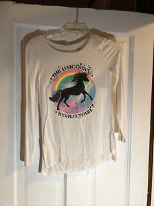 Justice Girls Long Sleeve T Shirt 10 White 'Unicorn World Tour' Embellished - Picture 1 of 10
