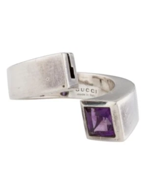 Gucci Ring Silver Amethyst Purple Stone G Logo Pre-Owned — 第 1/4 张图片