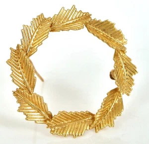 VTG SIGNED FRM 14K YELLOW GOLD BEAUTIFUL ROUND WREATH LEAF HALO BROOCH PIN 4.9G - Picture 1 of 2