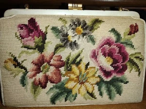 Cartera punta de aguja - Floral rosa negra - Vintage años 50 - Imagen 1 de 6