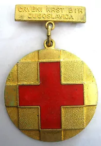 CRUZ ROJA YUGOSLAVIA - BOSNIA Y HERZEGOVINA CRUZ ROJA MEDALLA ESMALTADA DE ORO, 58x38 mm - Imagen 1 de 2