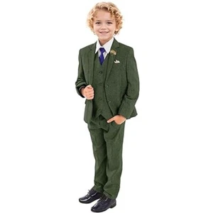 Retro Boys Slim Suits Tweed Herringbone Suit Winter Formal Kids Wedding 3 Pieces - Picture 1 of 17