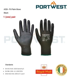 Portwest A129 PU Palm Coated Work Wear Gloves - Black/Large - Garage Mechanic - Picture 1 of 8