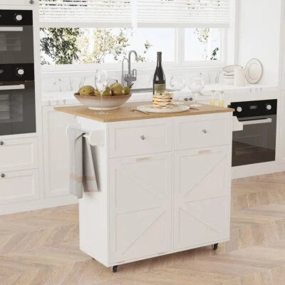 Мобильный кухонный шкаф-тележка на колесиках 35 дюймов со стойкой для специй - Изображение 1 из 4