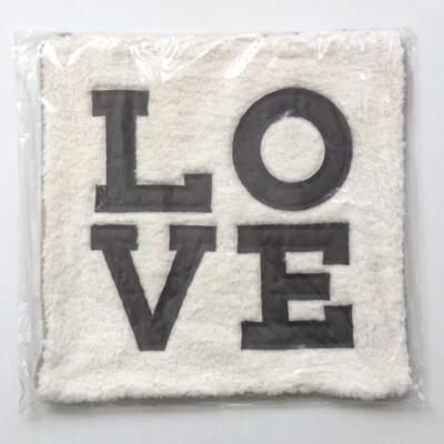 POTTERY BARN Love Sherpa Pillow Cover Faux Leather Letters on Sherpa Fur 4009565 - Image 1 of 4