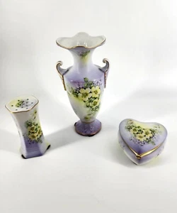 Andrea By Sadek Lavendar Floral Design Vase Shaker Holder Heart Trinket Box Lot - Picture 1 of 24
