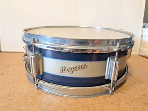 VTG Mid 1960s Rogers 5x14 Luxor 6-Lug Snare Drum Blue & Silver Bread & Butter - Picture 1 of 8