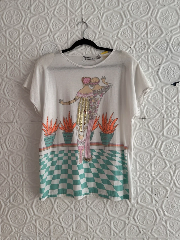 Camiseta top vintage años 80-Flapper-Gráfico-Art Deco-a damas-Figura-Lentejuelas-Glam Foto 1 de 4