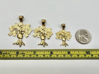 Счастливый мешок для денег из чистого желтого золота 10 карат с подвеской в виде дерева 3 размера - Изображение 1 из 4