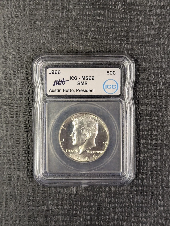 1966 SMS MS 69 Kennedy Half Dollar ICG - New White Label Signed by Austin Hutto - Image 1 of 4