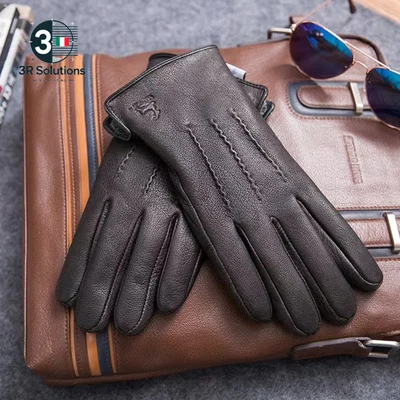 Guanti Uomo in Pelle Di Pecora 100% Caldi Morbidi Con Fodera in Peluche - Image 1 of 4