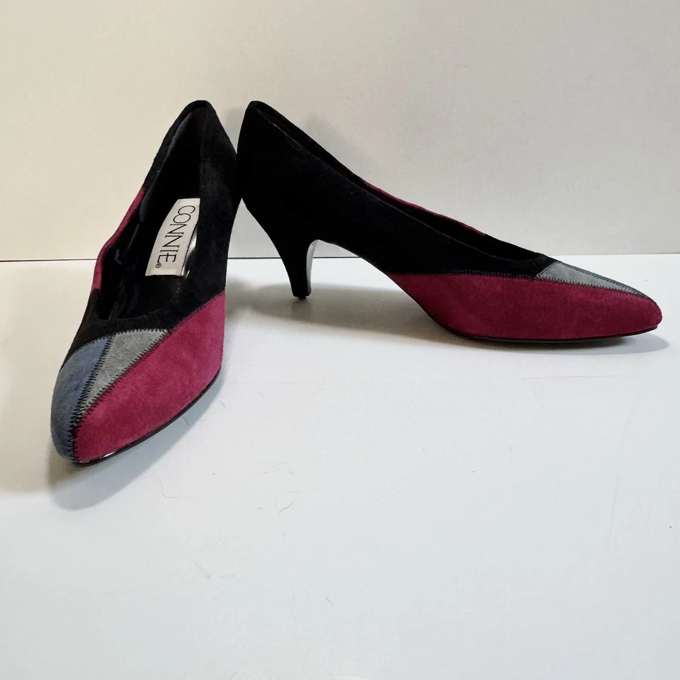 Tacones vintage años 80/90 Connie Eliza color bloque gamuza rosa, talla 8,5 Foto 1 de 4