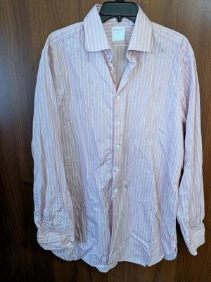 Mens Thomas pink Dress shirt 17 43 tailored fit Pink white stripes Cotton - Image 1 of 4