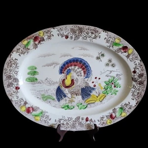 Plato para servir pavo vintage 18" Acción de Gracias Transferware Royal Sealy Japón - Imagen 1 de 10